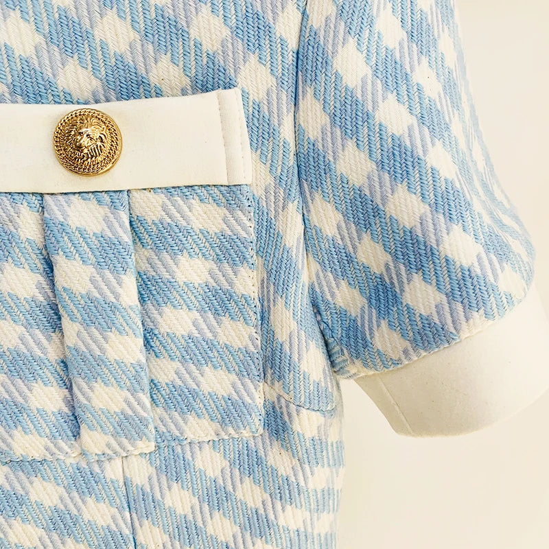 Short Sleeve Lion Button tweed dress
