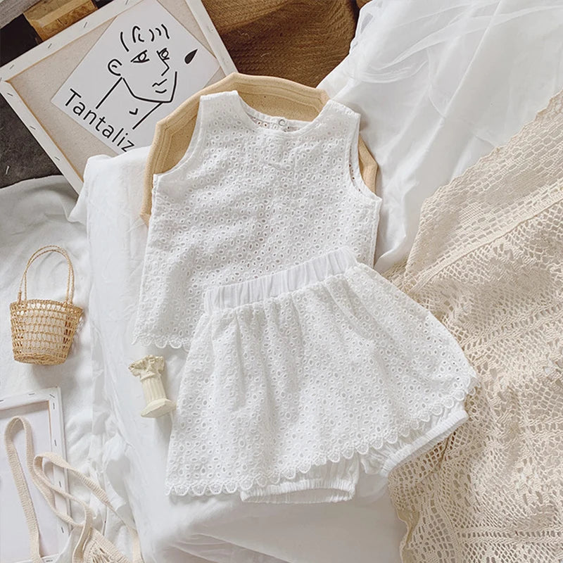 Girls Hollow Lace Suit