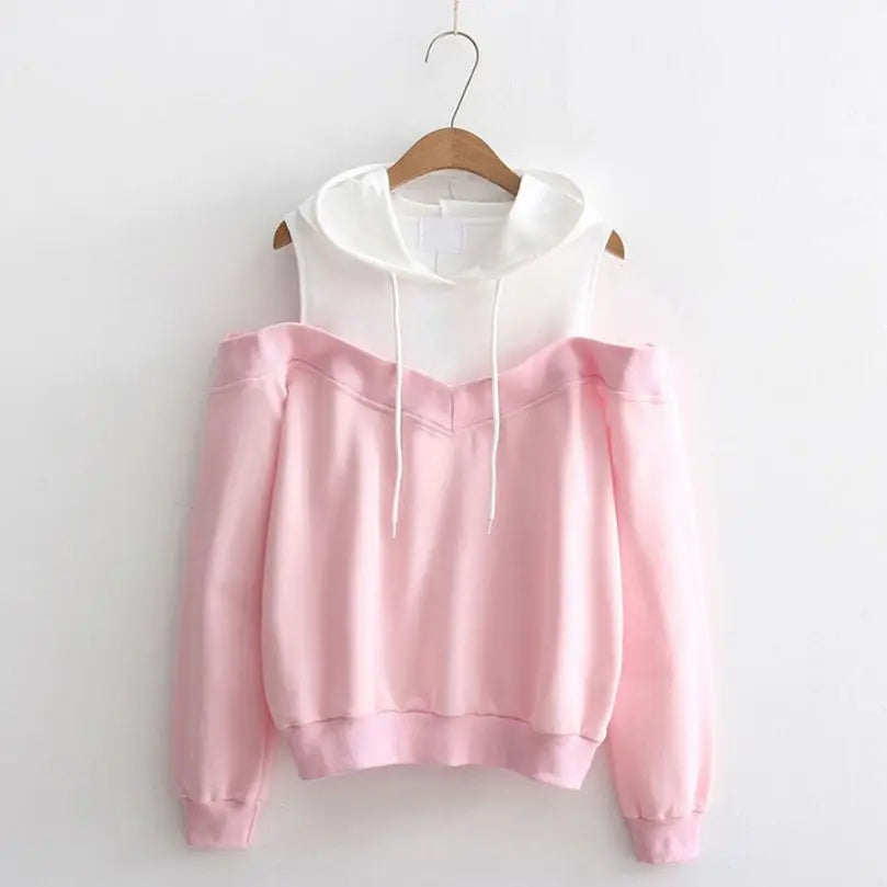 Strapless shoulder hooded sweatshirt