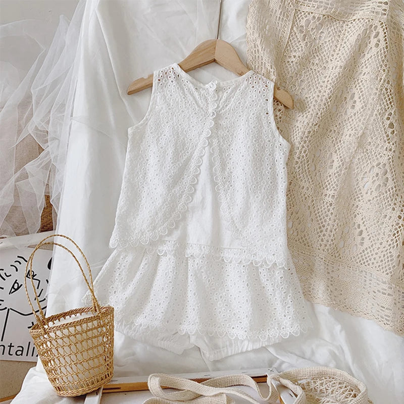 Girls Hollow Lace Suit