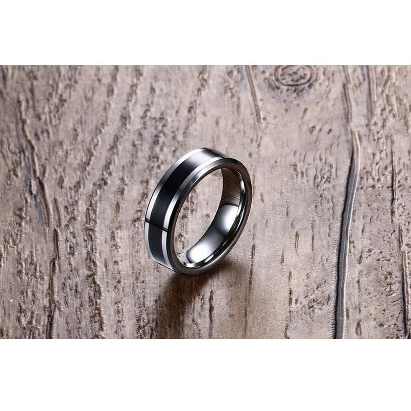 Men's Tungsten Ring Thin Black Line