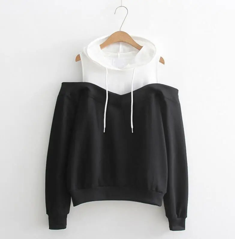 Strapless shoulder hooded sweatshirt