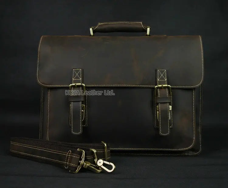 Crazy Horse Genuine Leather Men Briefcase 15" Laptop Bag