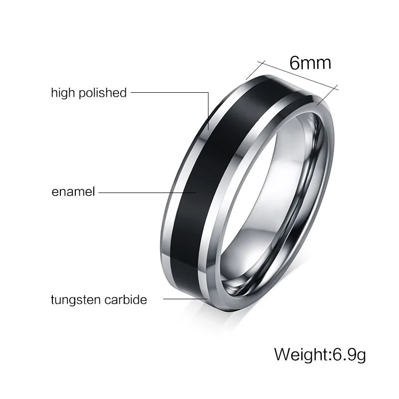 Men's Tungsten Ring Thin Black Line