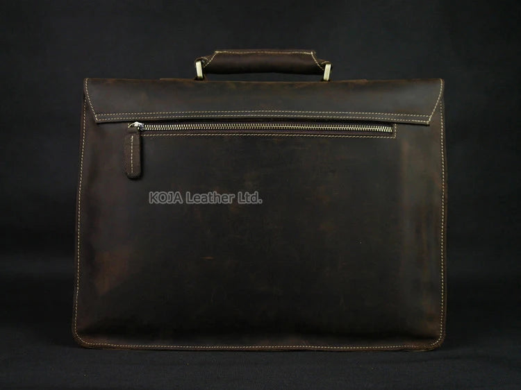 Crazy Horse Genuine Leather Men Briefcase 15" Laptop Bag