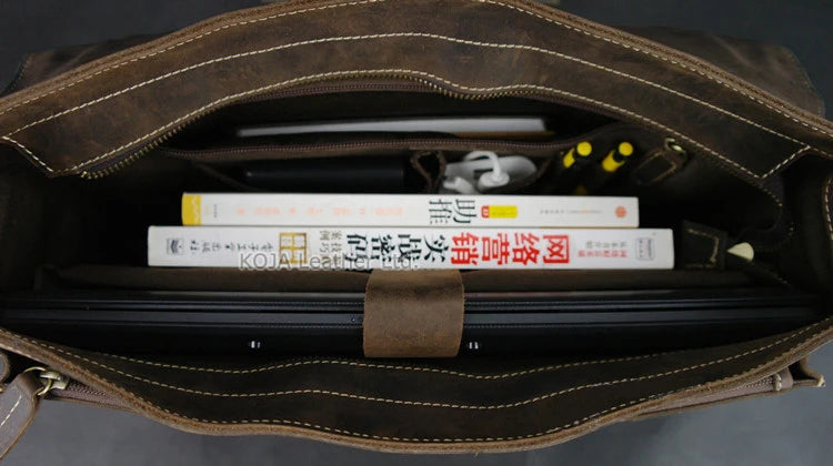 Crazy Horse Genuine Leather Men Briefcase 15" Laptop Bag