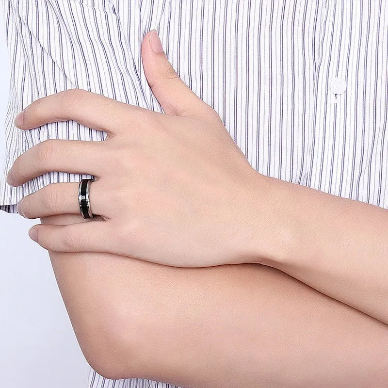 Men's Tungsten Ring Thin Black Line