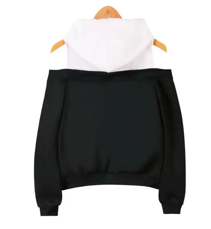 Strapless shoulder hooded sweatshirt
