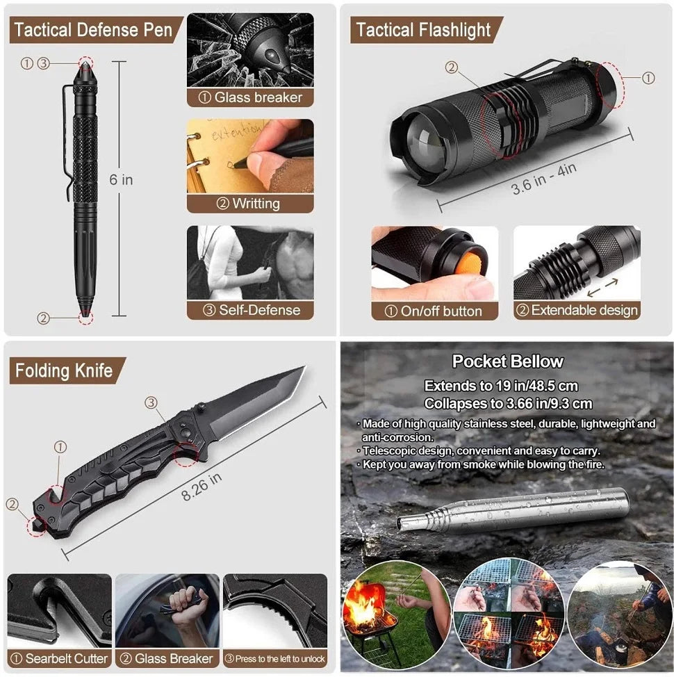 Survival Kit Professional Survival Gear 200 in 1 Emergency Tactical First Aid Kit