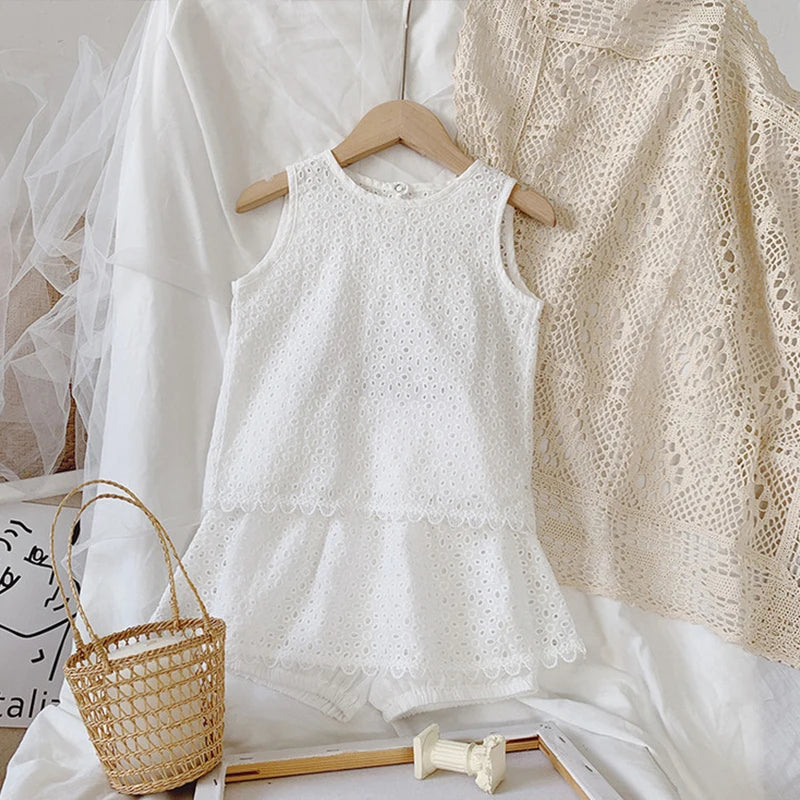 Girls Hollow Lace Suit