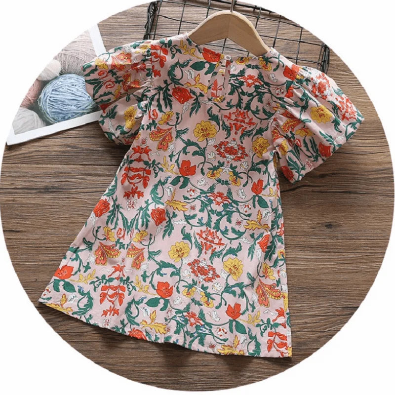 Baby Girl Princess Cotton Floral Dress Puff Sleeve