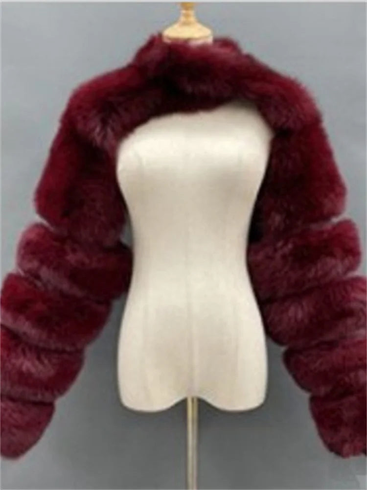 Winter Warm Long Sleeve Crop Top Faux Fur Jackets