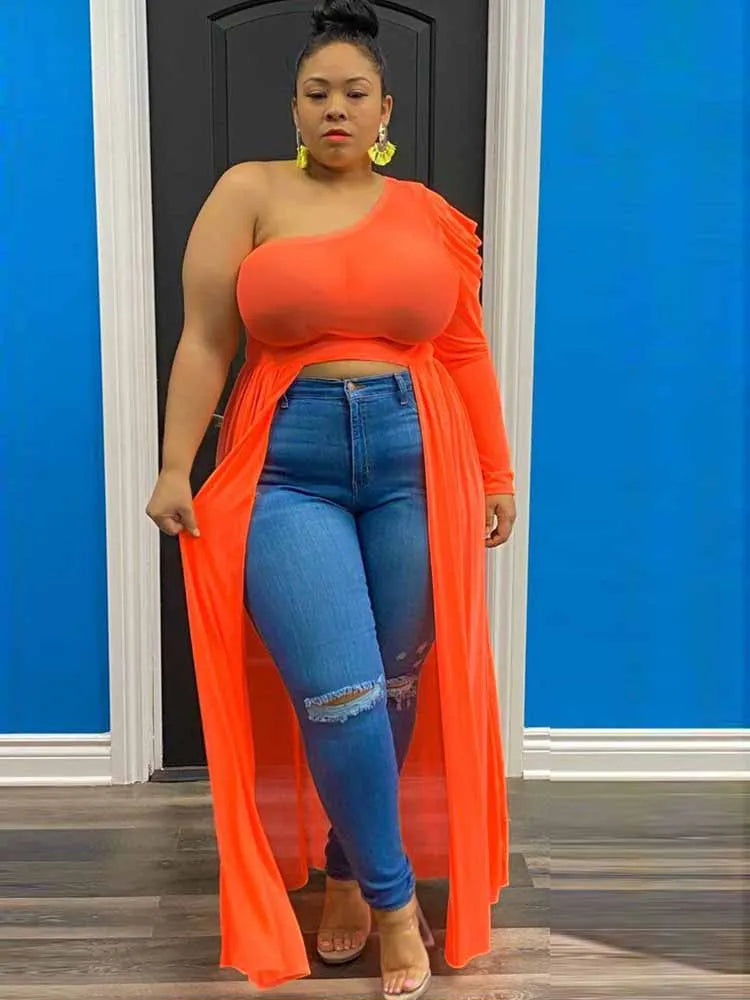 Plus Size Mesh One Shoulder Top