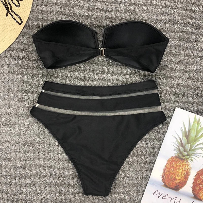 High Waist Bikini Women Mesh Swimsuit