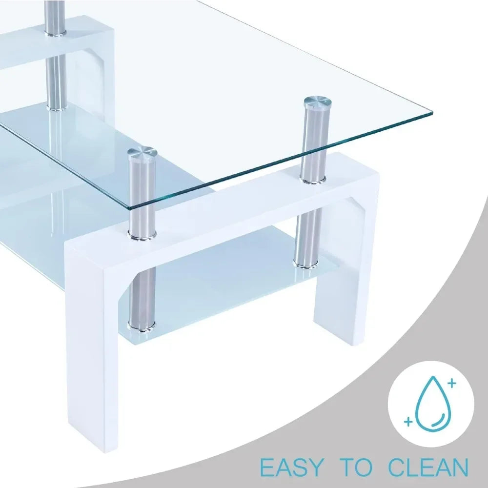 Rectangle Coffee Table with Wooden Leg,