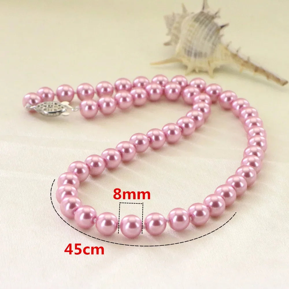 8mm Pink Ocean Sea Shell Pearl Necklace 18 "