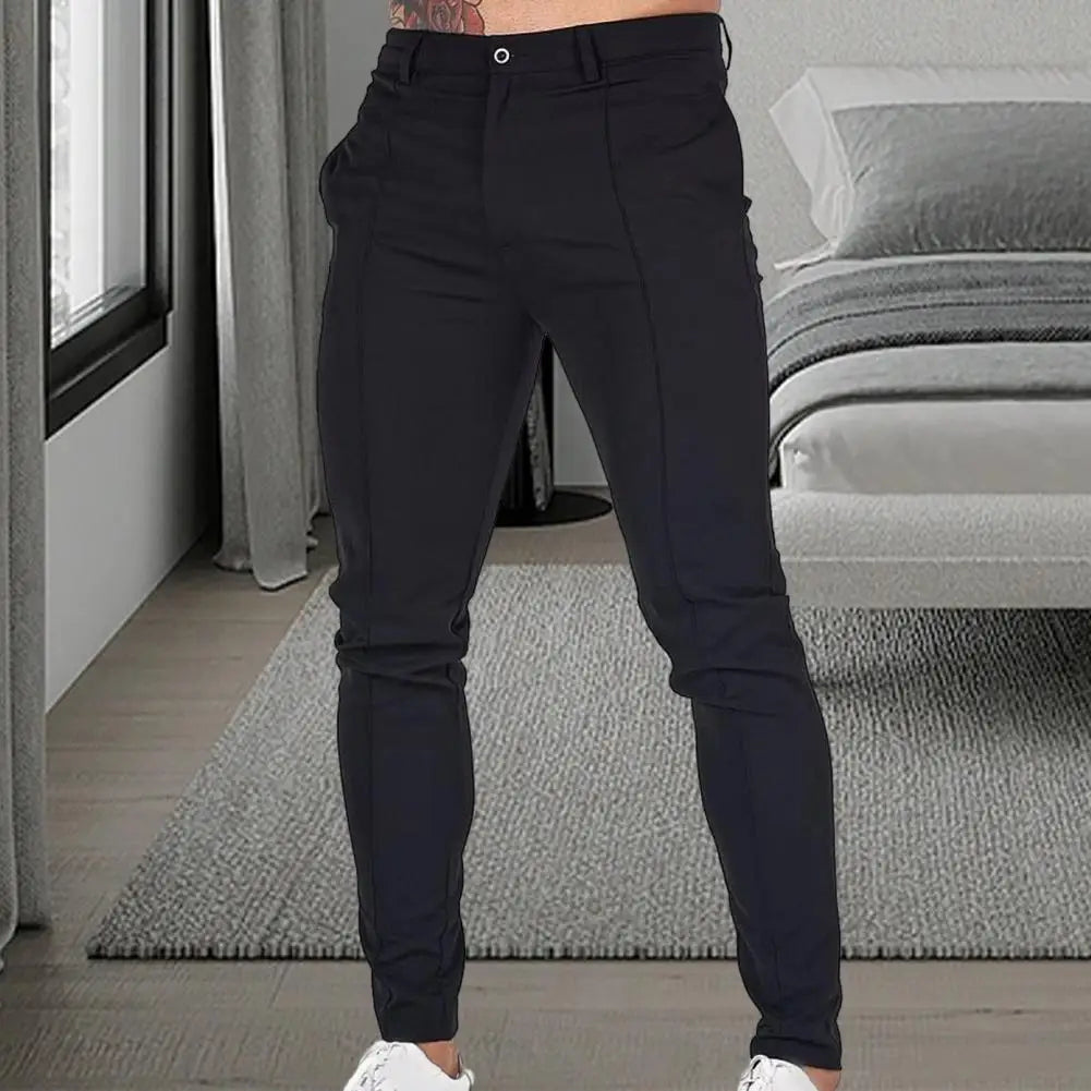 Slim Fit Business Trousers with Ankle Length Slant Pockets for Men