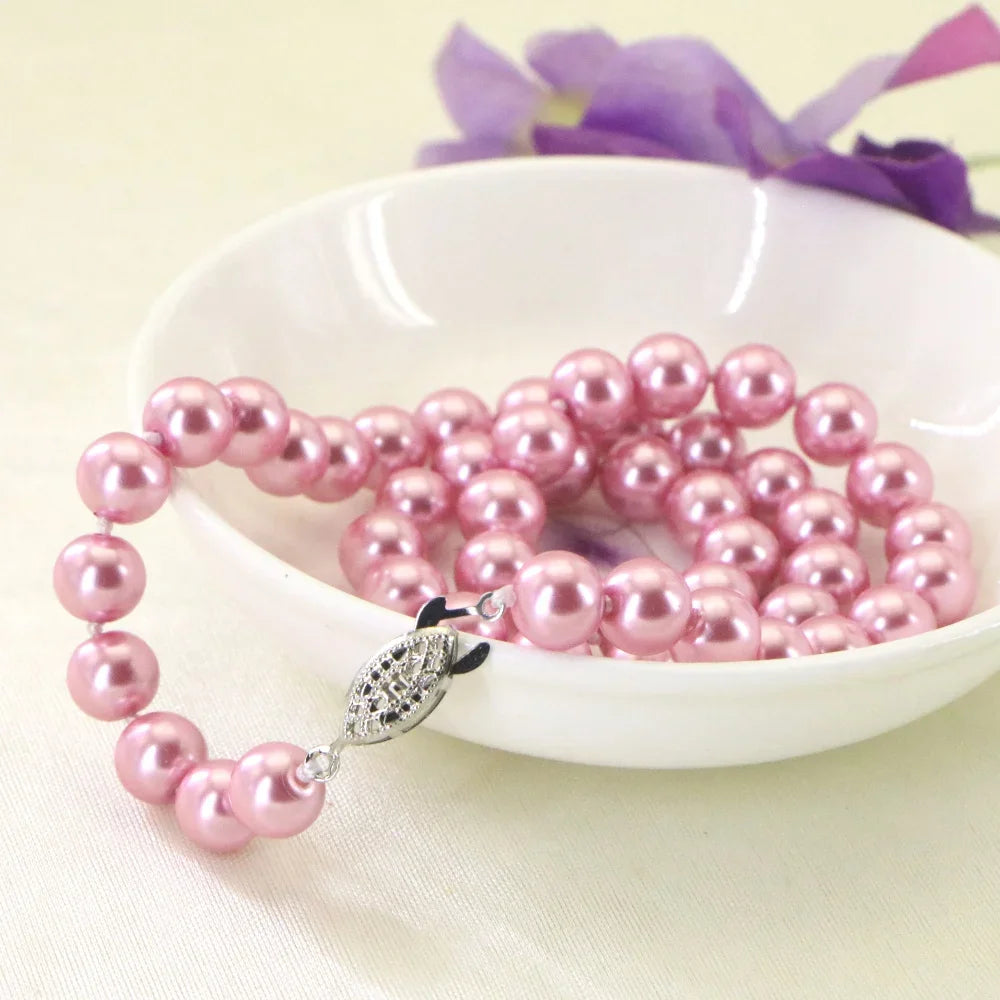 8mm Pink Ocean Sea Shell Pearl Necklace 18 "