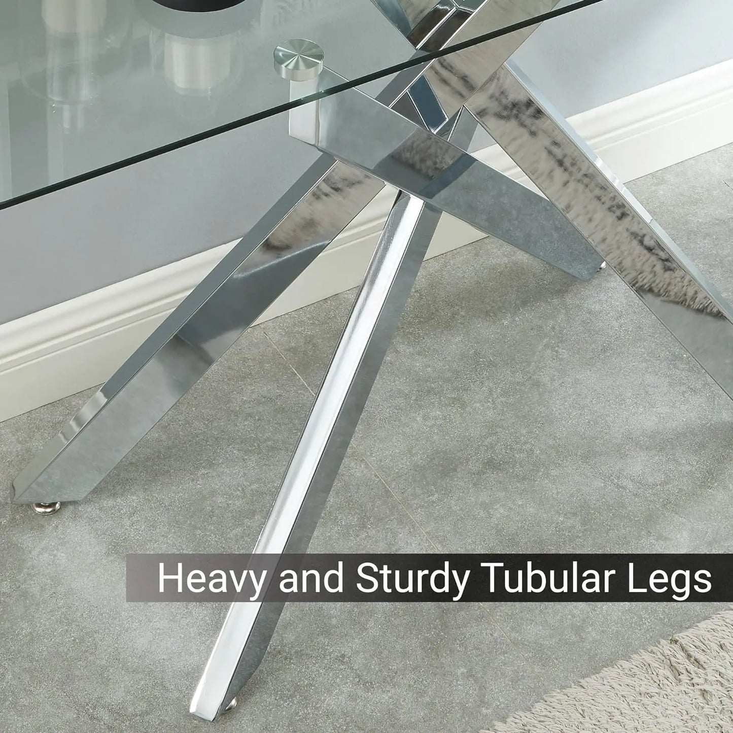 Narrow Sofa Table with Tempered Glass Top and Metal Tubular Legs