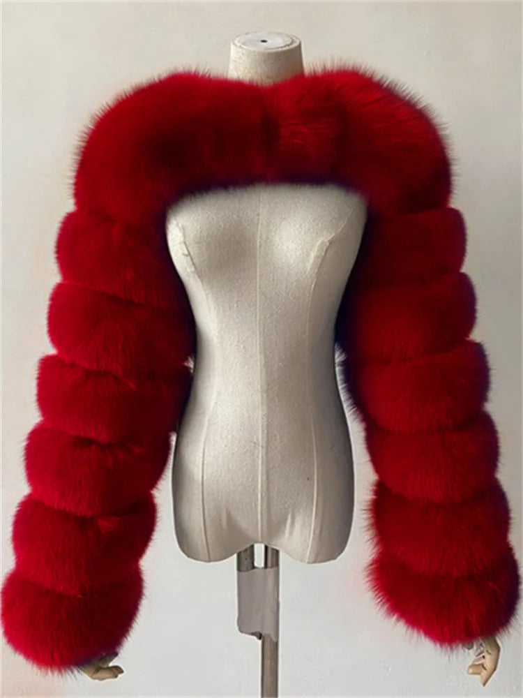 Winter Warm Long Sleeve Crop Top Faux Fur Jackets