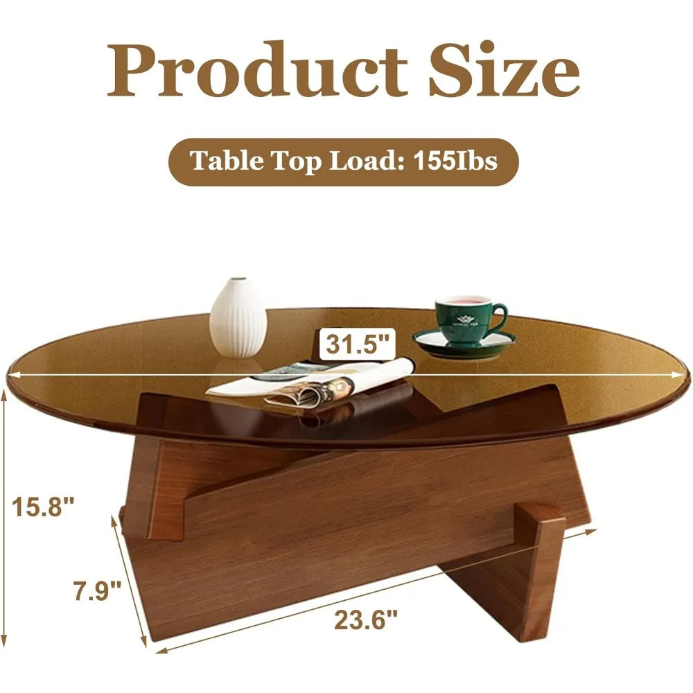 Large Circle Cocktail Table (Walnut + Transparent, 31.5in)