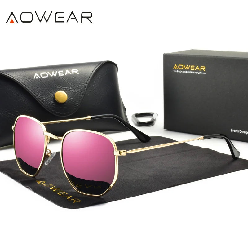 Polarized Hexagon Sunglasses Women Vintage Mirror Shade