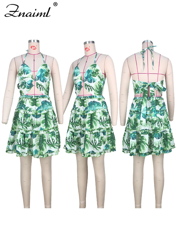 Halter Sleeveless V-neck Backless Mini Dress