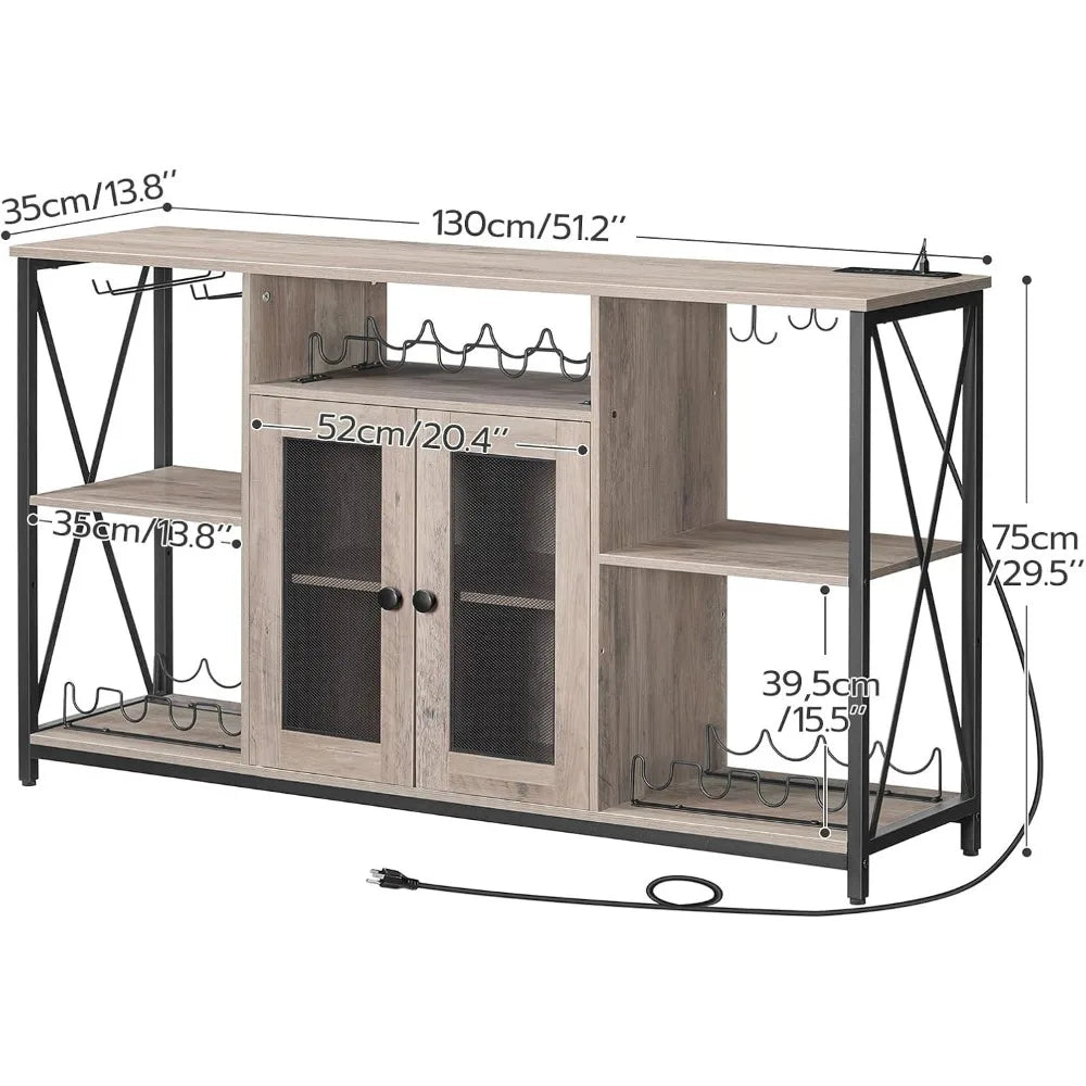Wine Bar Cabinet with Led Lights and Power Outlets