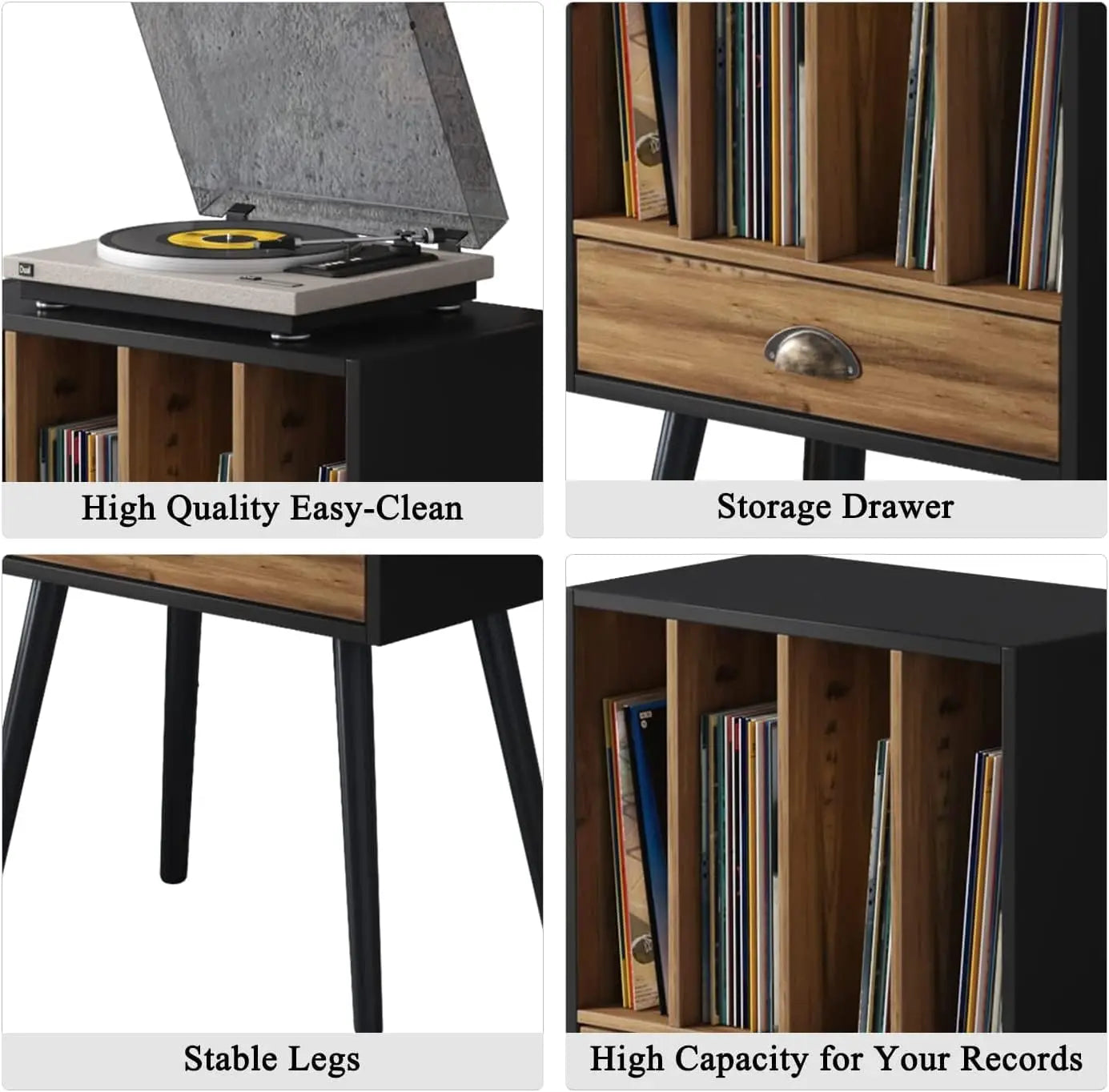 Record Player Stand 34" Vinyl Record with 4 Cabinet and Drawer