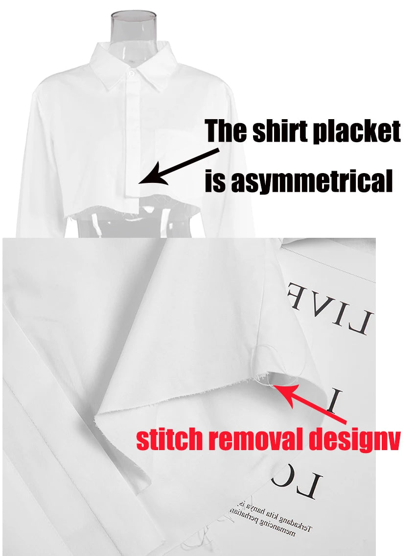 White Crop Top Flare Sleeve Asymmetry Blouses