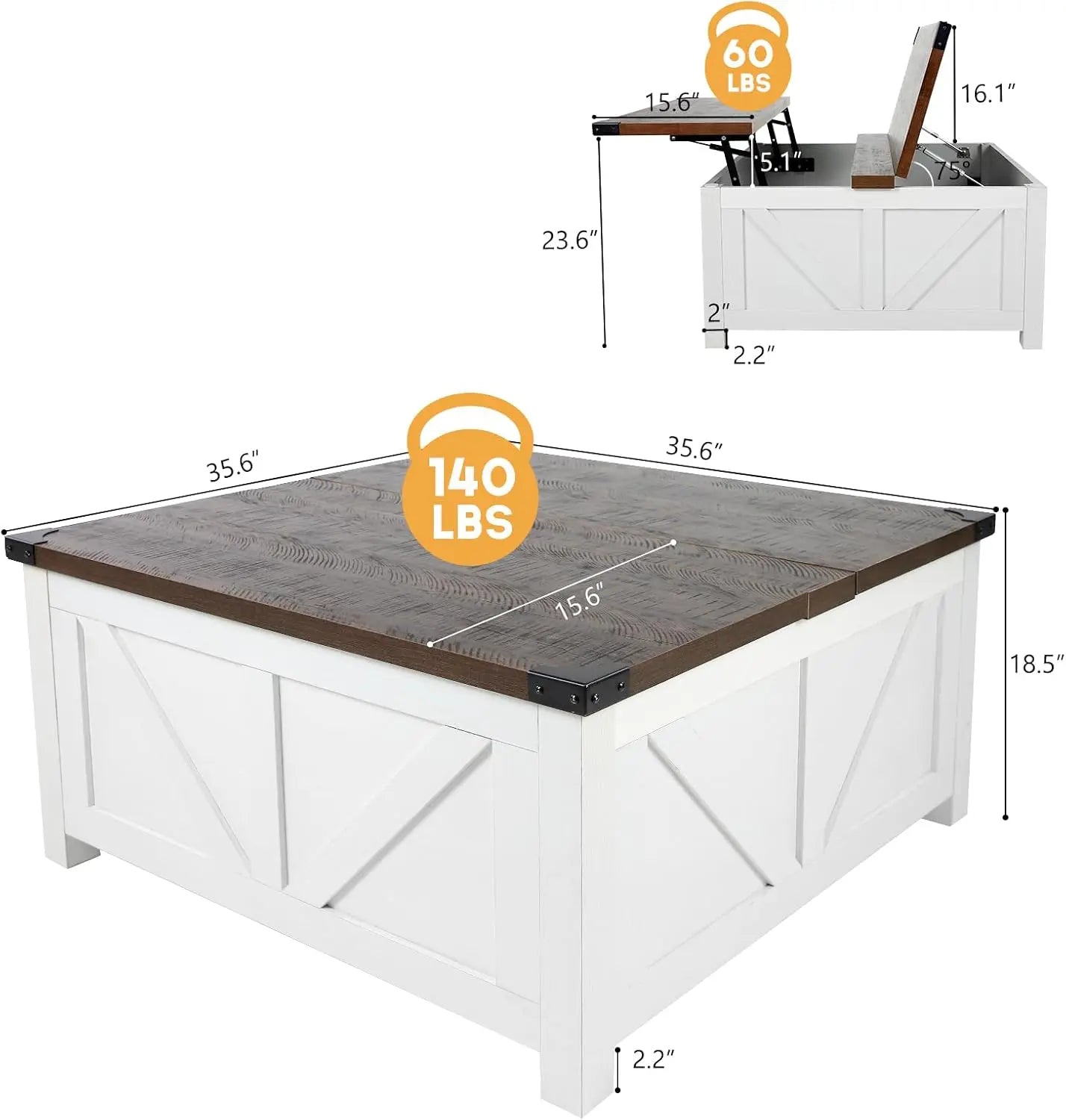 Farmhouse Lift Top Coffee Table with Storage
