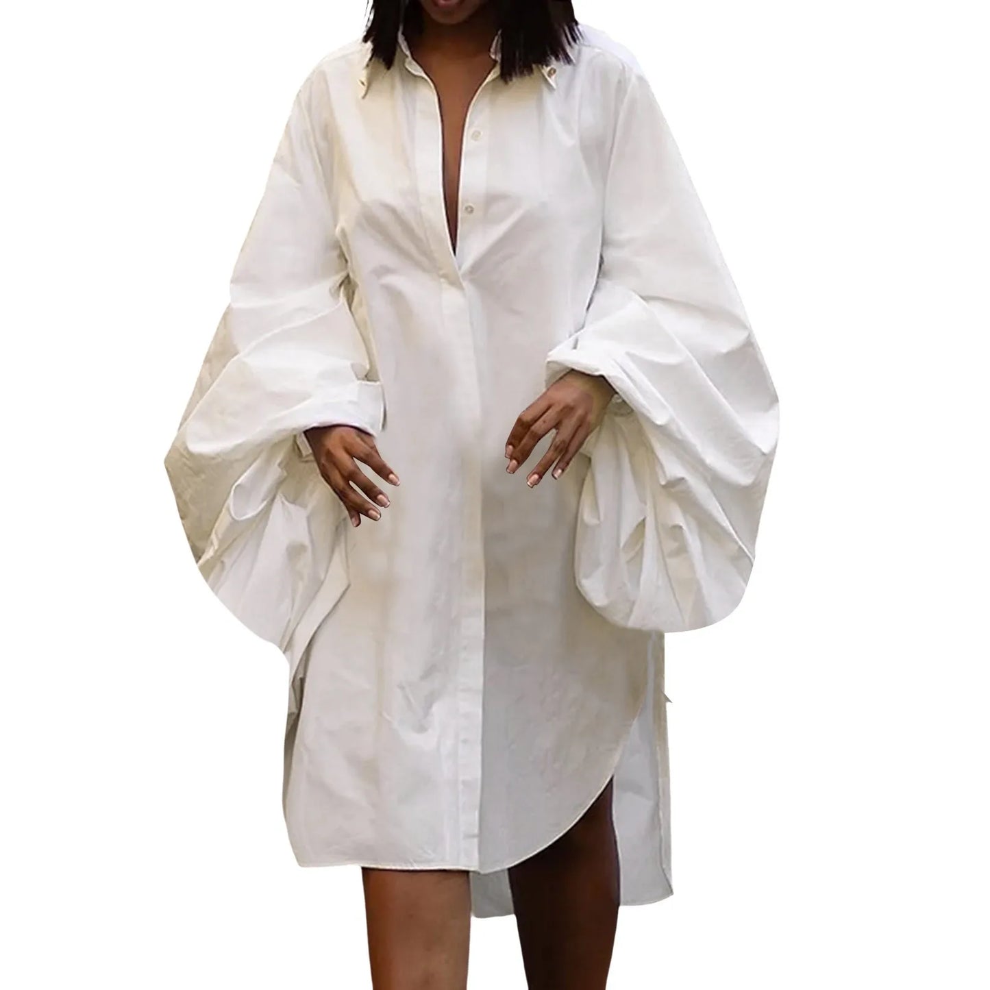 Split Design Shirt Dress V Neck