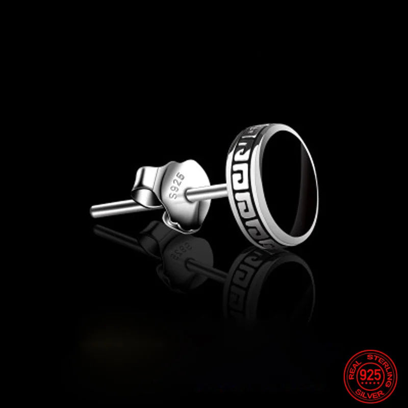 Black Round Stud Earrings for Men