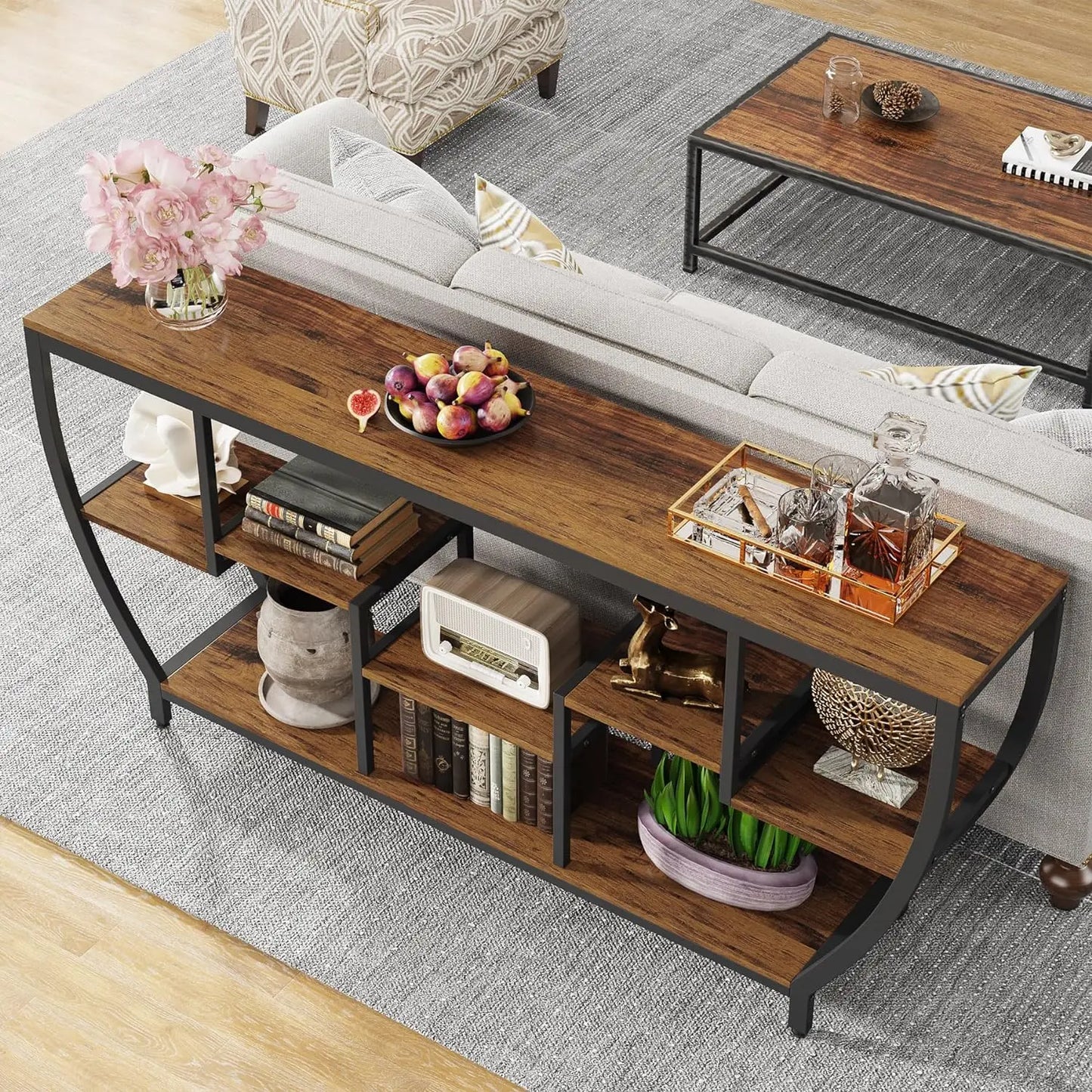 70.9Inch Long Sofa Table with Shelves