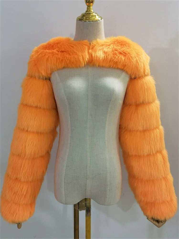 Winter Warm Long Sleeve Crop Top Faux Fur Jackets