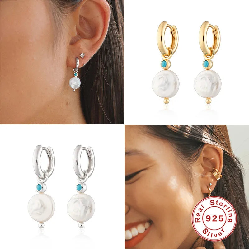 Sterling Silver Chain Earrings Pearl Drop