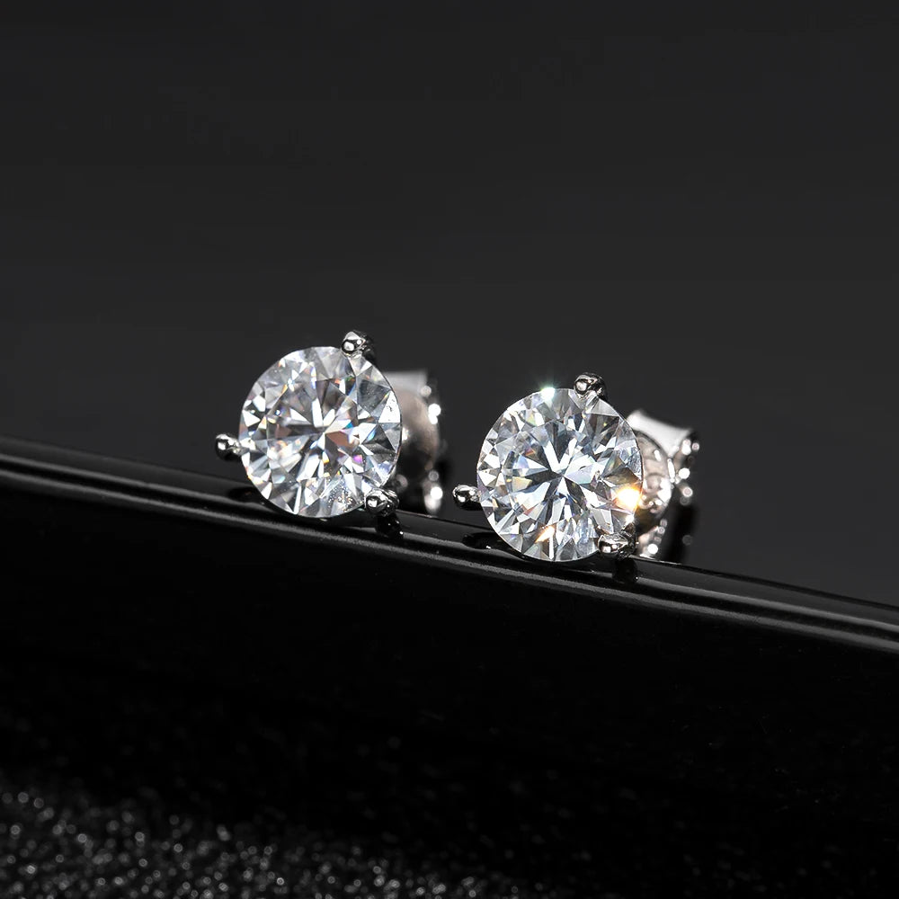 Round Moissanite Earring 3 Prongs Setting