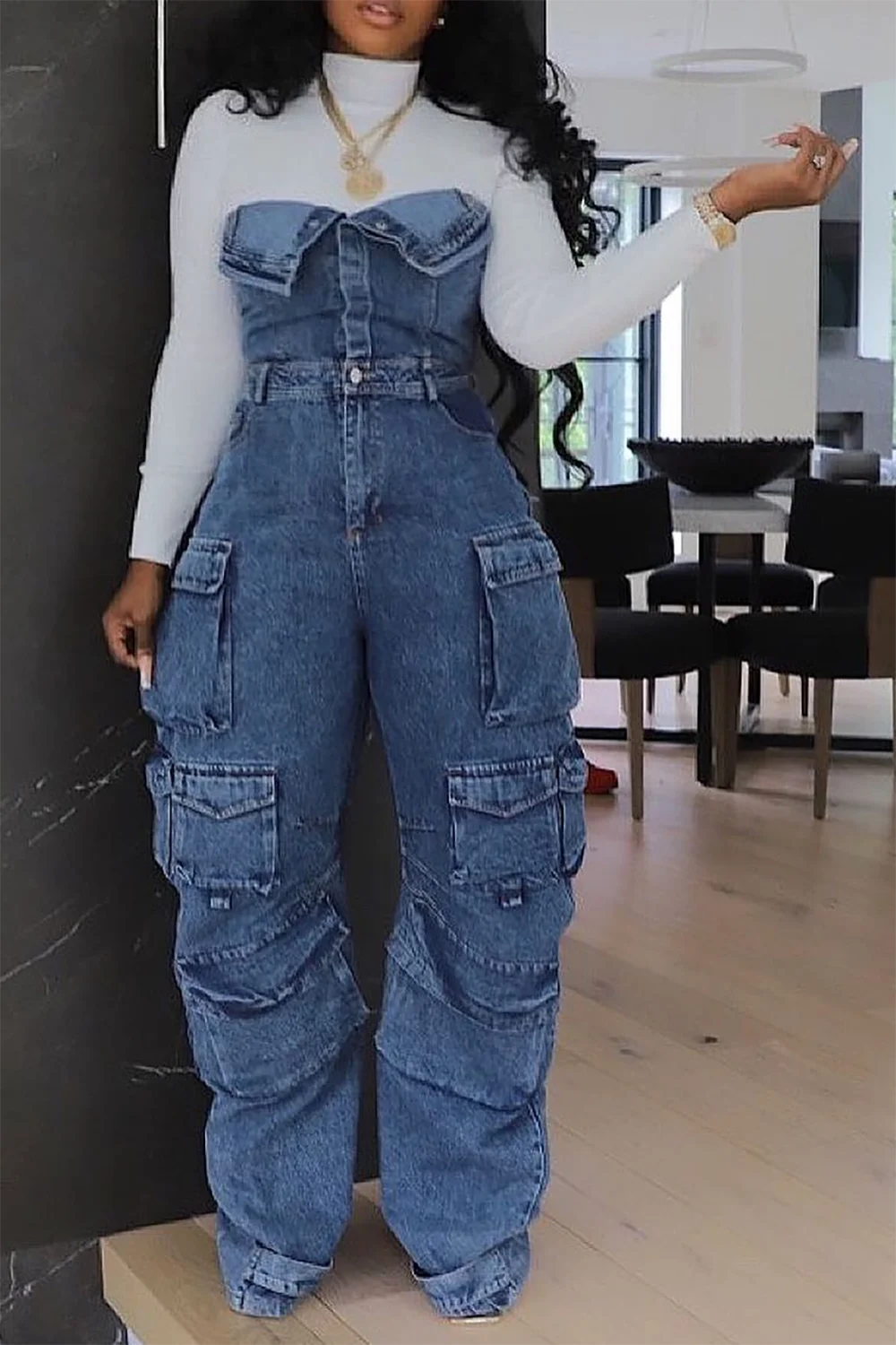 Plus Size Fashion Streetwear Denim Jumpsuit