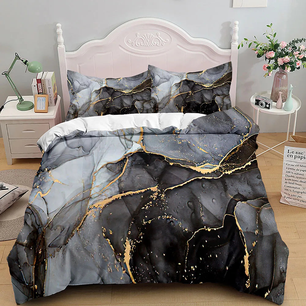 Grey Gold Marble Duvet Bedding Set
