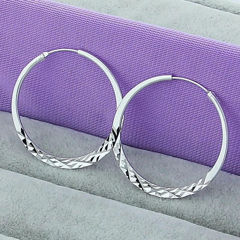 Sterling Silver 50mm Round Circle Hoop Earrings