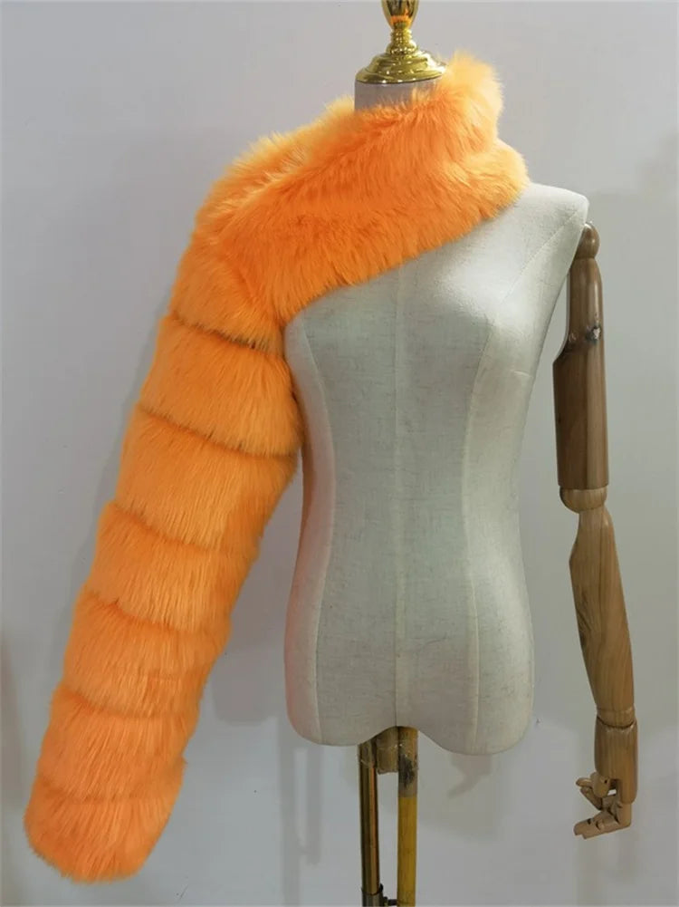 Winter Warm Long Sleeve Crop Top Faux Fur Jackets