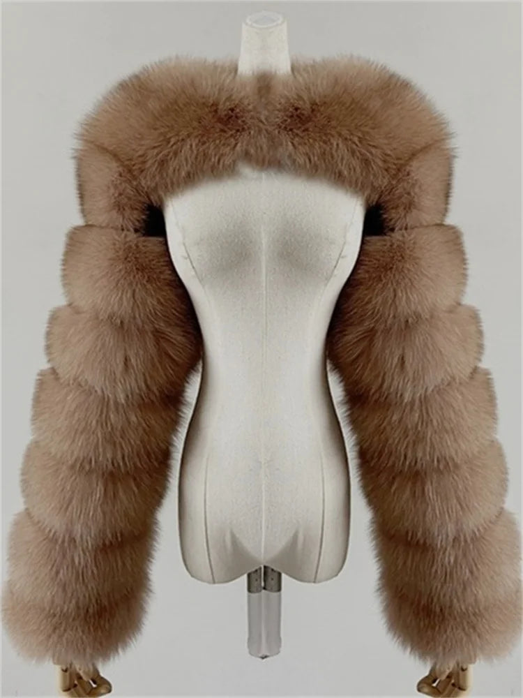 Winter Warm Long Sleeve Crop Top Faux Fur Jackets