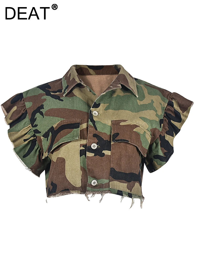 Butterfly Sleeve Single Breasted Camouflage Coat