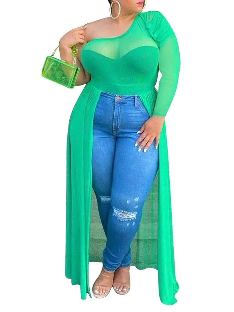 Plus Size Mesh One Shoulder Top