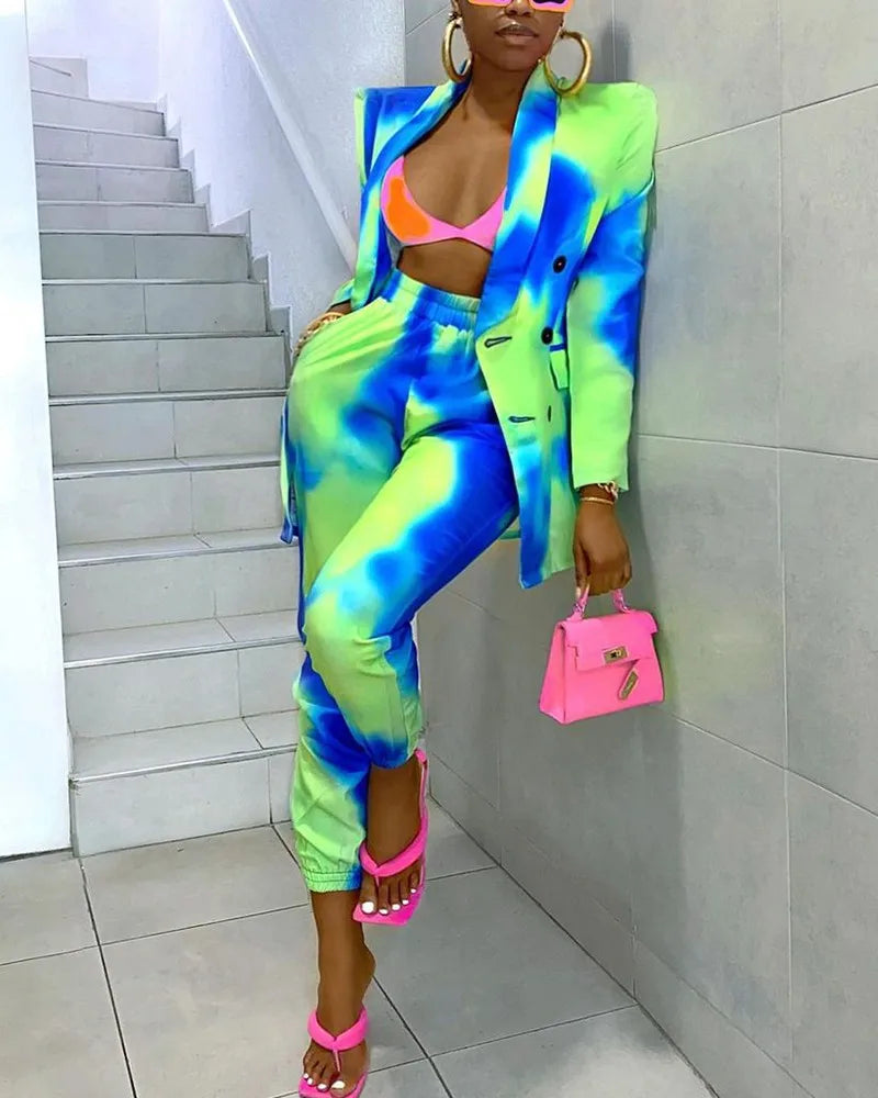Tie Dyed Long Sleeve Fashion Suit