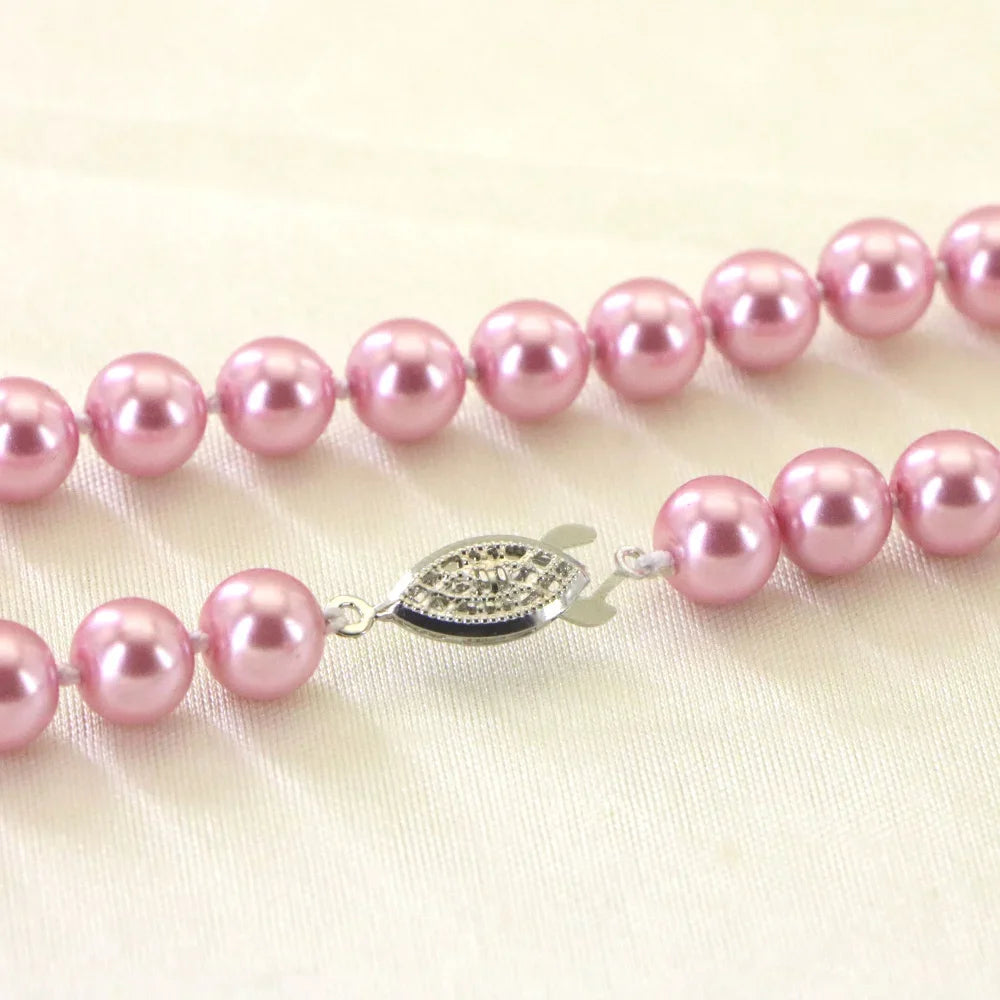 8mm Pink Ocean Sea Shell Pearl Necklace 18 "