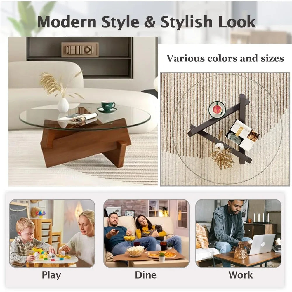Large Circle Cocktail Table (Walnut + Transparent, 31.5in)