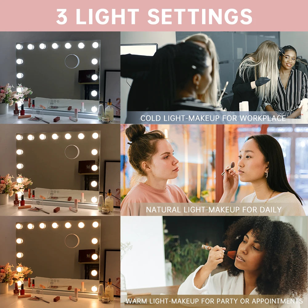 Hollywood Lighted Makeup Mirror with 15 Dimmable LED Bulbs