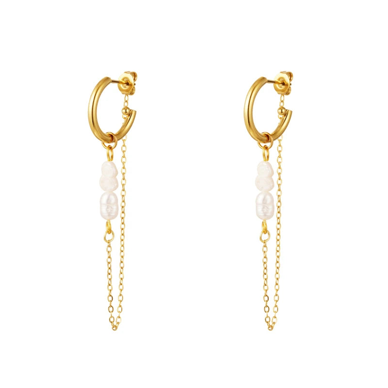 Sterling Silver Chain Earrings Pearl Drop
