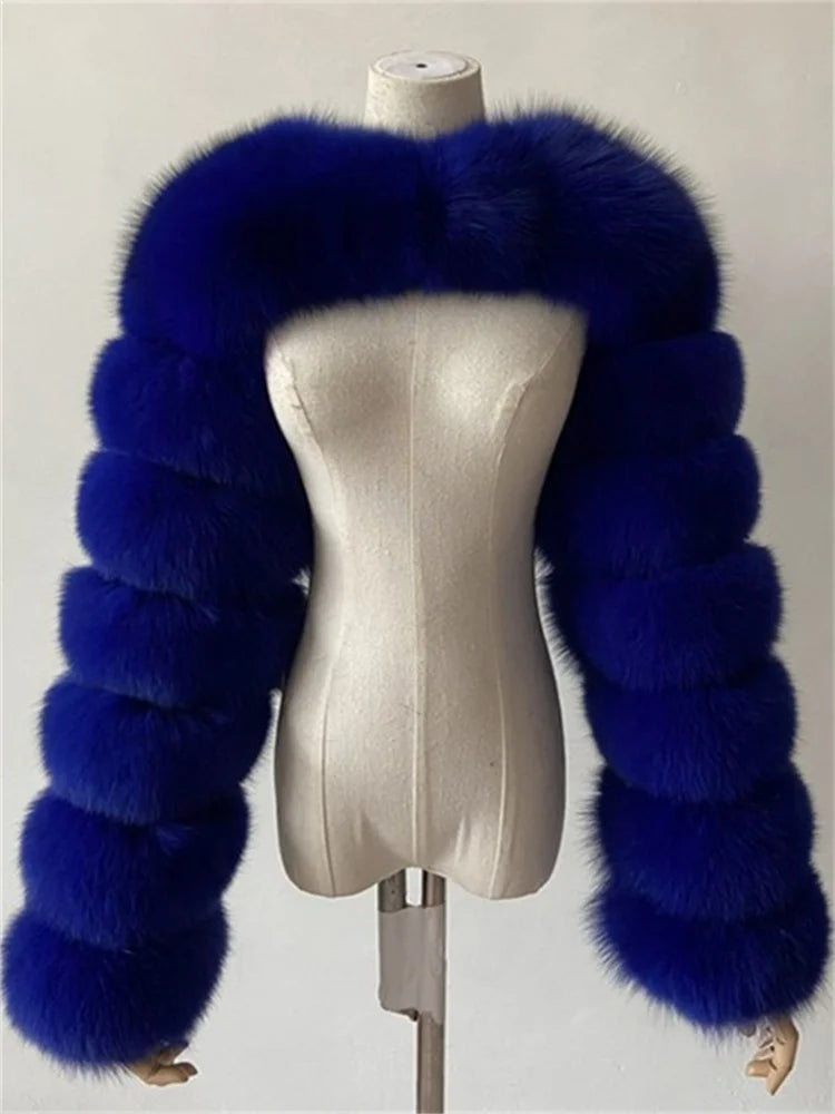 Winter Warm Long Sleeve Crop Top Faux Fur Jackets